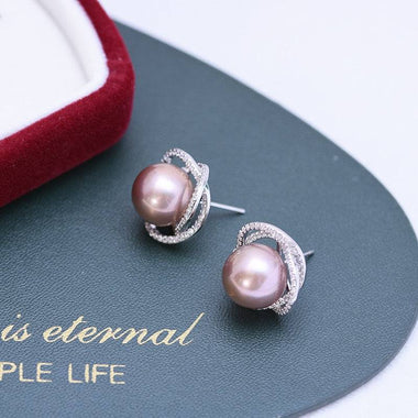 Rose Floral Pearl Earrings - White/ Purple Pearl